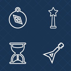 Premium set of outline vector icons. Such as hour, west, minute, map, timer, south, concert, navigation, antique, success, nautical, ribbon, clock, time, music, vintage, victory, watch, rock, musical