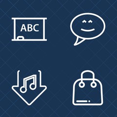 Premium set of outline vector icons. Such as sound, speech, communication, chalk, buy, market, communicate, store, frame, message, download, technology, chalkboard, background, chat, audio, talk, web