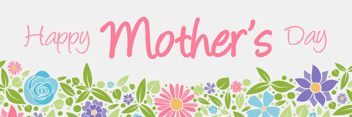 Mother's Day - concept of header with cartoon flowers. Vector.