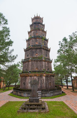 Vietnam, Hue. Back side seven story Tower of Celestial Lady at Thien Mu Pagoda on December.