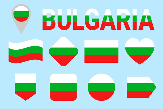 Bulgaria national flag collection. Vector Bulgarian flags set. Flat isolated icons. Traditional colors. Web, sports pages, travel, geographic, patriotic, cartographic design elements