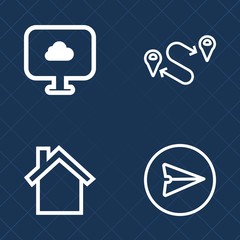 Premium set of outline vector icons. Such as cloud, hosting, internet, map, collection, travel, sms, pointer, direction, network, point, technology, send, navigation, phone, device, location, sign