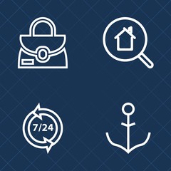 Premium set of outline vector icons. Such as rent, sea, helm, travel, boat, modern, nautical, operator, business, estate, ship, website, online, telephone, property, search, luggage, marine, center