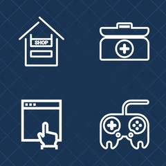 Premium set of outline vector icons. Such as box, supermarket, white, emergency, website, sign, cursor, retail, healthcare, cross, adult, health, button, customer, background, case, market, equipment