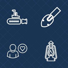 Premium set of outline vector icons. Such as vintage, fish, equipment, online, dive, underwater, application, internet, social, work, ocean, antique, kerosene, sea, website, nature, lamp, marine, old