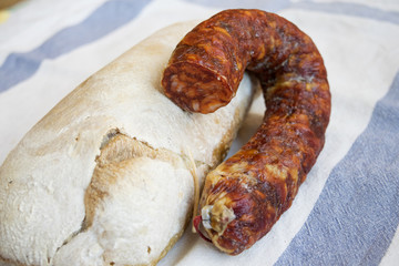 long loaf bread and chorizo sausage
