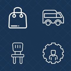 Premium set of outline vector icons. Such as empty, chair, armchair, comfortable, white, bag, retail, move, home, paper, mobile, room, left, interior, pointer, sale, business, concept, direction, bus