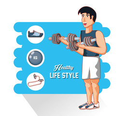 young athlete training sport with healthy lifestyle icons vector illustration design