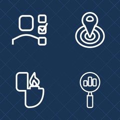 Premium set of outline vector icons. Such as object, personal, note, flame, search, cigarette, direction, location, lighter, point, notebook, find, web, navigation, work, list, fire, white, ring, sign