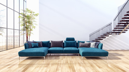 Naklejka premium Modern bright interiors apartment 3D rendering illustration