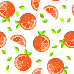 Tiled seamless pattern of cartoon orange slices in modern style. Healthy diet concept fruit print.