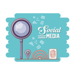 magnifying glass with social media icons vector illustration design