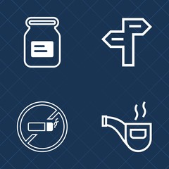 Premium set of outline vector icons. Such as pointer, object, metal, antique, street, forbidden, metallic, habit, aluminum, smoke, product, choice, warning, tin, can, prohibition, arrow, packaging, no