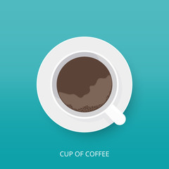 Coffee cup icon in modern flat style. Top view of a cup of coffee with saucer. Vector illustration