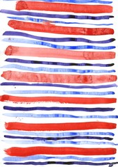 Long brush strokes. Striped pattern as a vest. Watercolor illustration Blue and red, pink color 