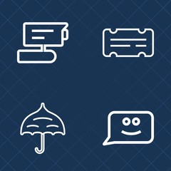 Premium set of outline vector icons. Such as paper, admission, umbrella, coupon, parasol, season, entertainment, weather, event, security, safety, white, spy, autumn, video, city, admit, theater, show