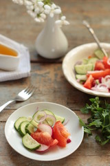 vegetable salad. Organic vegetables - healthy food (fresh vegetable set).  Food background
