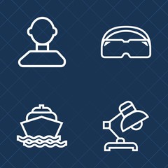 Premium set of outline vector icons. Such as white, blue, business, sea, speed, sport, human, yacht, cruise, table, equipment, nautical, furniture, people, male, modern, sail, web, travel, mask, wave