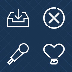 Premium set of outline vector icons. Such as app, web, circle, navigation, computer, romantic, sign, sound, valentine, graphic, button, speech, voice, audio, stop, interface, love, music, broadcast