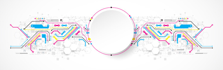 Abstract circle technology concept. Circuit board, high computer color background.