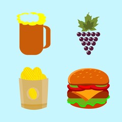 icons about Food with burger, potato, chips, grapes and cookies