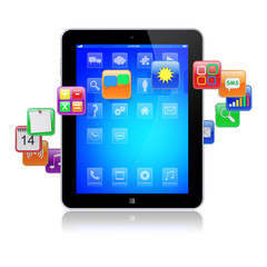Tablet pc apps icons on white
