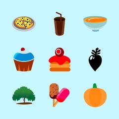 icons about Food with gloomy, vegetable, pizza, breakfast and vegetabl