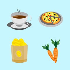 icons about Food with tomato, mozzarella, pizza, root and diet