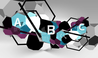 3d hexagon geometric composition, geometric digital abstract background
