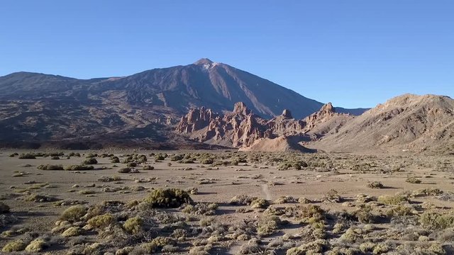 Beautiful Mountain landscape, Teide volcano view, drone shot along the wild in Canary Islands