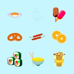 icons about Food with ice cream, grill, vegetable, farm and bublik