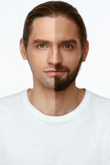 Fototapeta premium Młody Człowiek Z Brodą Przed I Po Goleniu