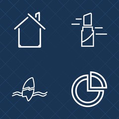 Premium set of outline vector icons. Such as housing, summer, home, pink, make-up, surfing, estate, make, tropical, glamour, building, fashion, residential, lipstick, house, surf, cosmetic, beauty