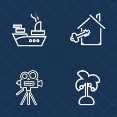 Premium set of outline vector icons. Such as lens, business, plant, summer, palm, coconut, military, naval, key, navy, leaf, equipment, marine, weapon, new, mortgage, film, sea, real, transportation