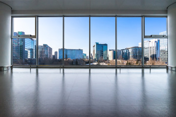 Fototapeta na wymiar empty window with modern office building