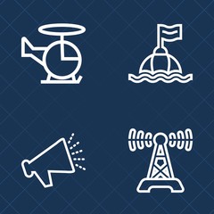 Premium set of outline vector icons. Such as equipment, water, sky, air, buoy, voice, flight, microphone, loudspeaker, help, media, rotor, life, radio, float, technology, rescue, music, broadcast, sea
