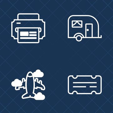 Premium set of outline vector icons. Such as sky, right, movie, travel, air, transportation, tourism, cargo, aviation, road, technology, theater, flight, delivery, aircraft, truck, paper, passenger