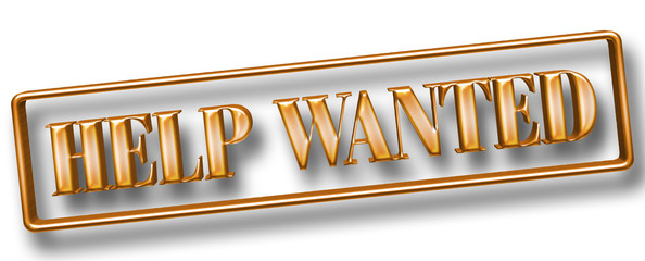 Stock Illustration - Large Metallic Orange Text: HELP WANTED, Framed in a Shiny Metallic Frame, 3D Illustration, Isolated Against the White Background.