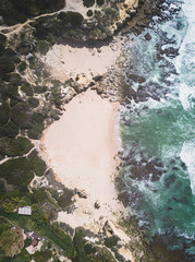 Aerial view of tropical sandy beach and ocean. 