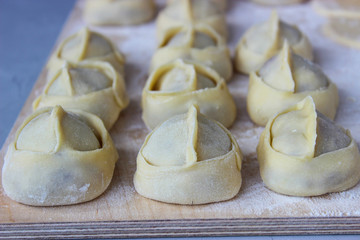 Dumplings of thin dough stuffed