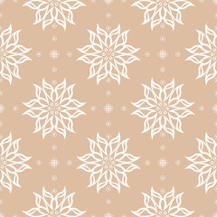 White floral seamless pattern on beige background