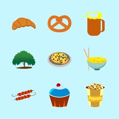 icons about Food with cake, fast food, kebab, popcorn and breakfast