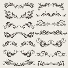 Fototapeta premium Vector set of Swirl Elements for design. Calligraphic page decoration, Labels, banners, antique and baroque Frames floral ornaments. Old paper