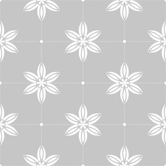Fototapeta na wymiar White flowers on gray background. Ornamental seamless pattern