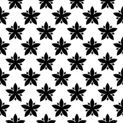 Black floral seamless pattern on white background