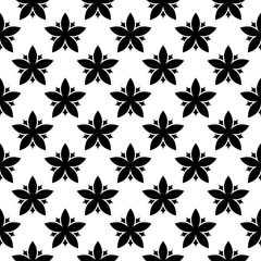 Black floral seamless pattern on white background