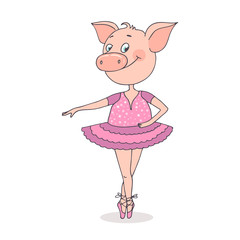 Funny cute pig is in a beautiful dress