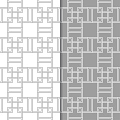 Gray and white geometric prints. Set of seamless patterns