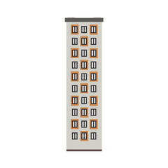 City multistorey apartment house front view isolated on white background. Flat high-rise building exterior for real estate and property concept. Vector illustration