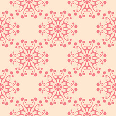 Red floral seamless pattern on beige background